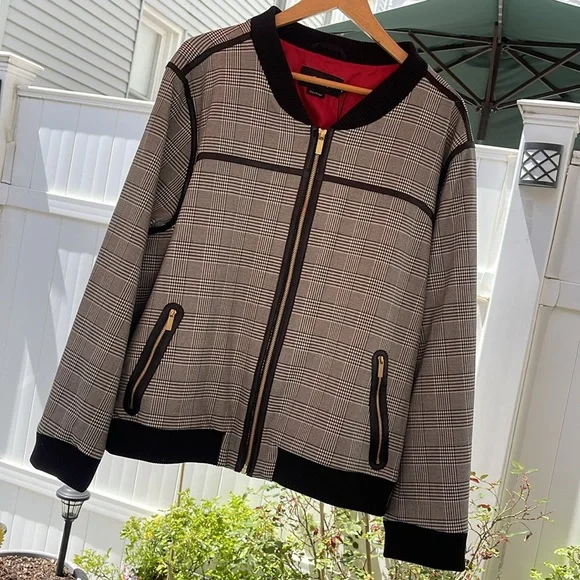 GSTQ - Women's Moto Gray Plaid Bomber Jacket Gray Size 2X